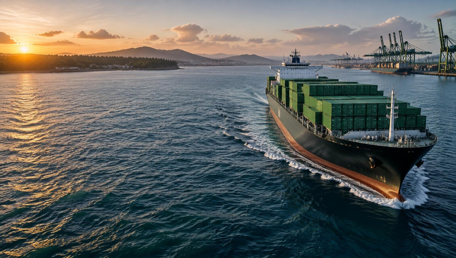 Cargo ship carrying goods toward an international port